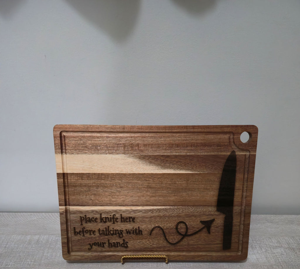 Personalized Acacia Wood Cutting Board 13.75"x9.75" with Drip Ring