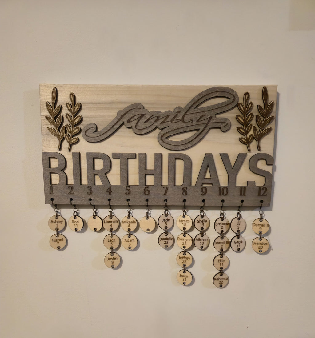 Personalized Family Birthday Calendar - up to 33 names