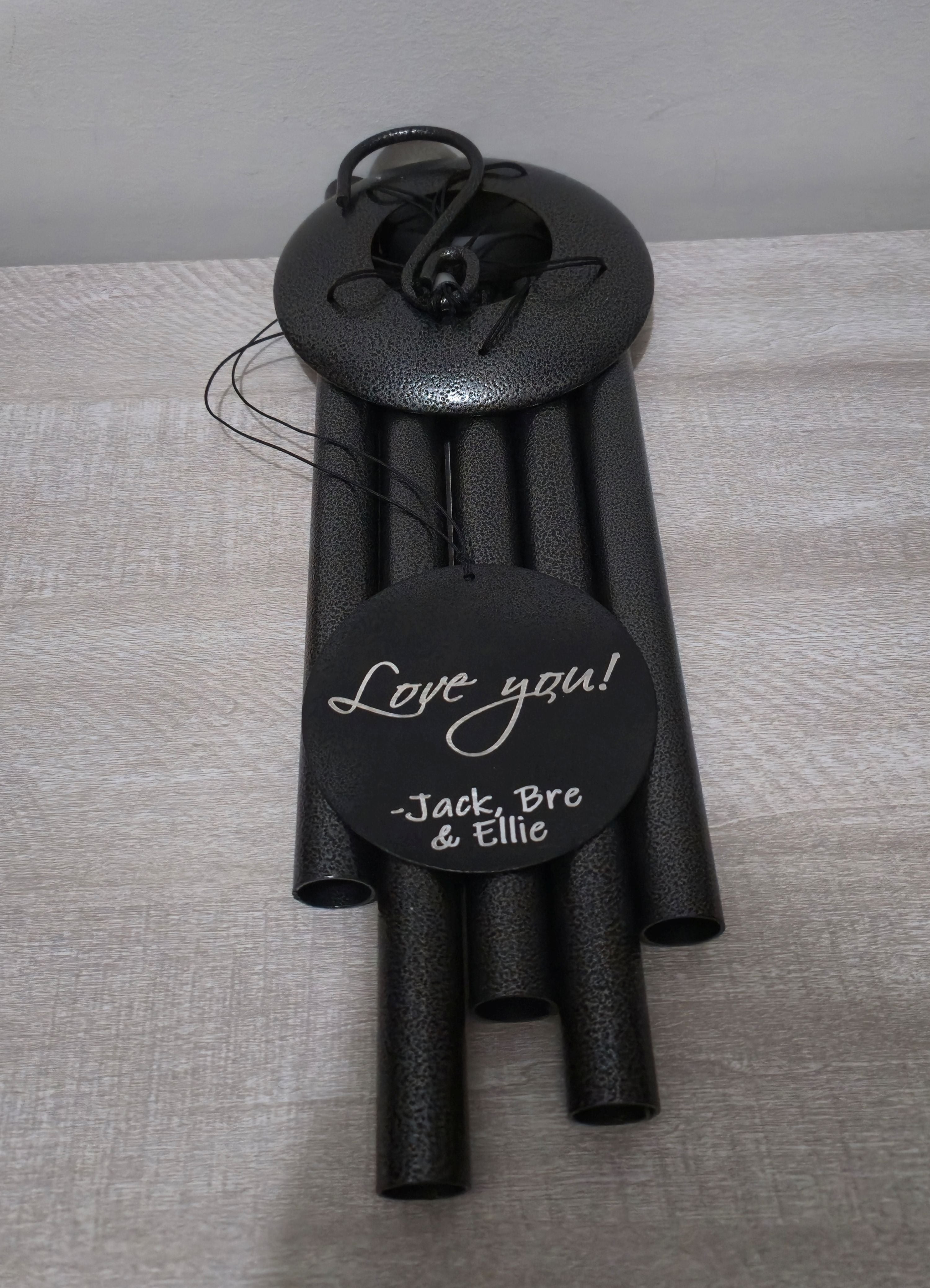 Personalized Black Powder Coated Aluminum Wind Chime 30"