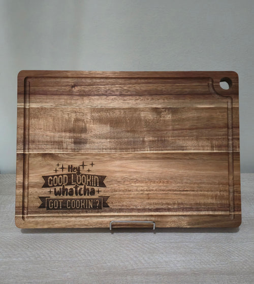 Personalized Acacia Wood Cutting Board 13.75"x9.75" with Drip Ring