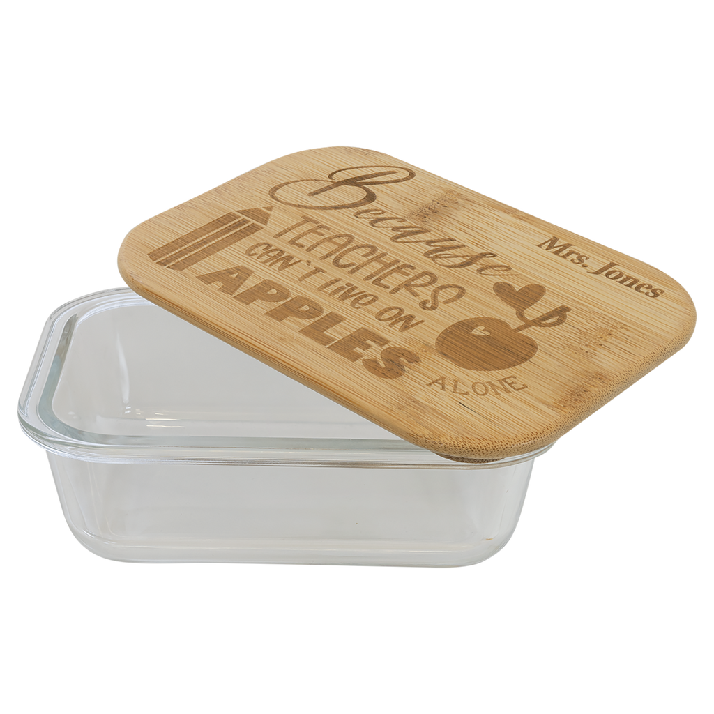 Personalized Rectangle Glass Container with Bamboo Lid - 12 oz