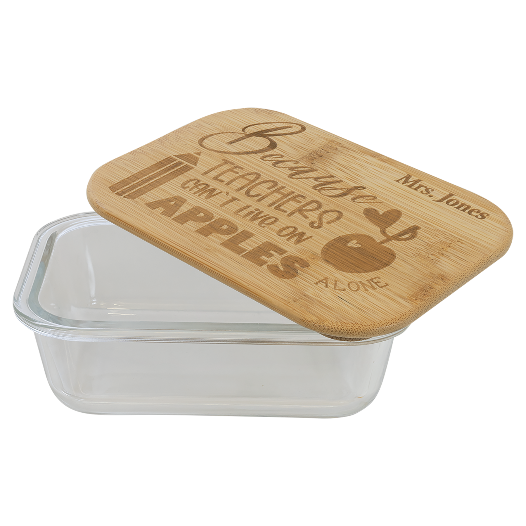 Personalized Rectangle Glass Container with Bamboo Lid - 12 oz