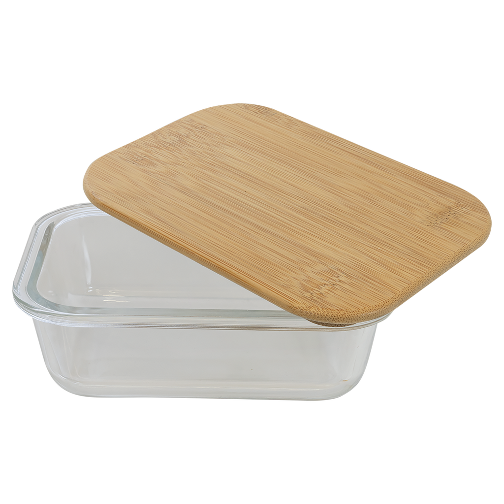 Personalized Rectangle Glass Container with Bamboo Lid - 12 oz