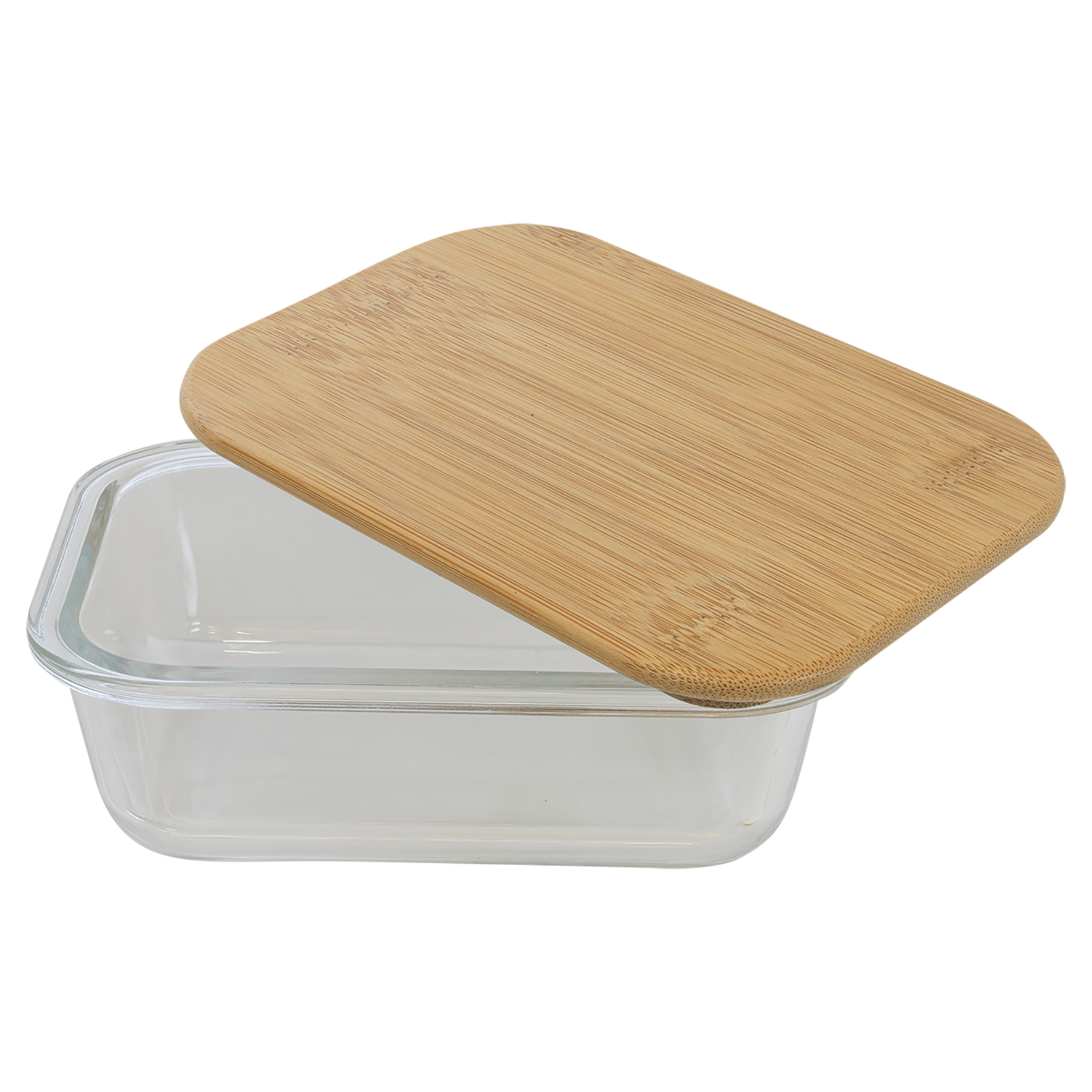 Personalized Rectangle Glass Container with Bamboo Lid - 12 oz