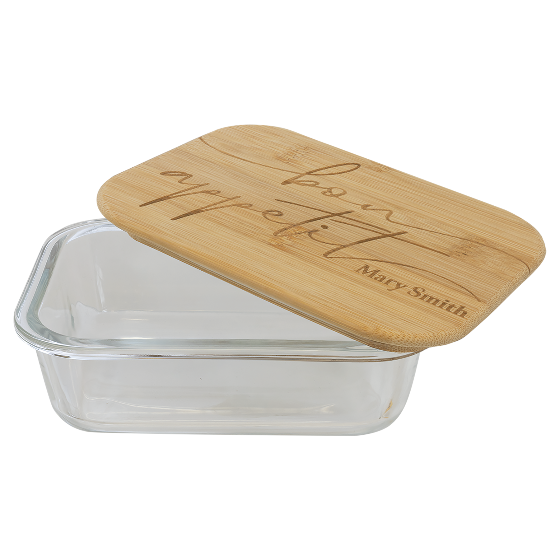 Personalized Rectangle Glass Container with Bamboo Lid - 21 oz