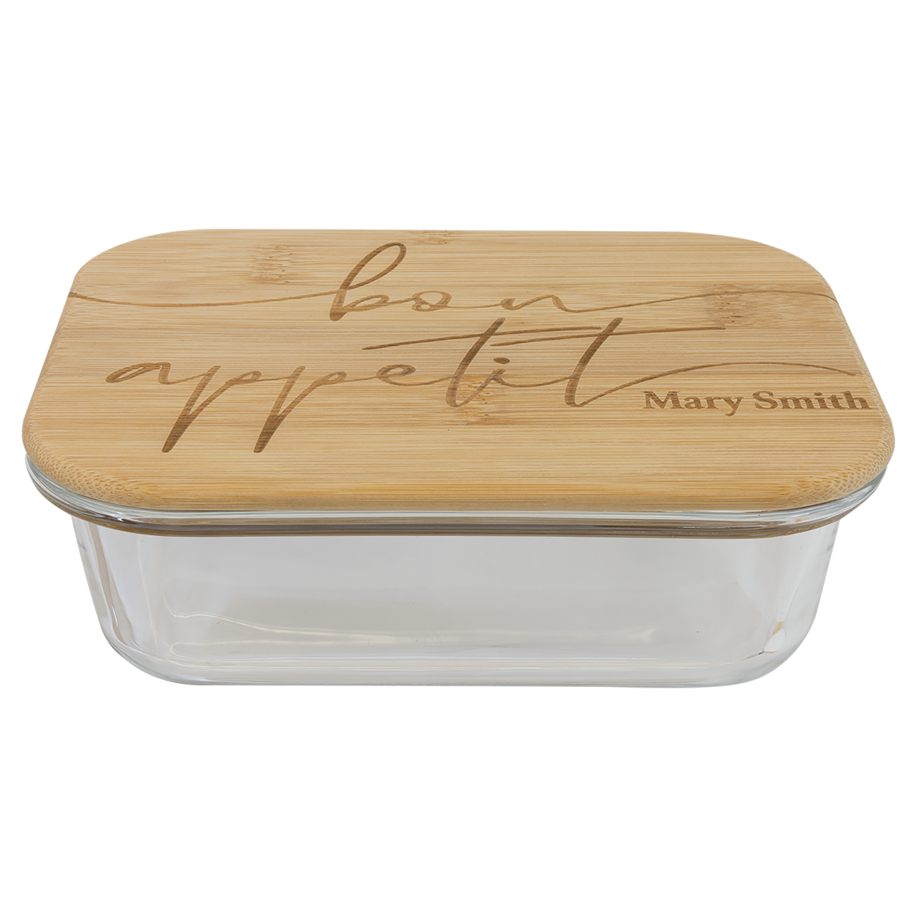 Personalized Rectangle Glass Container with Bamboo Lid - 21 oz