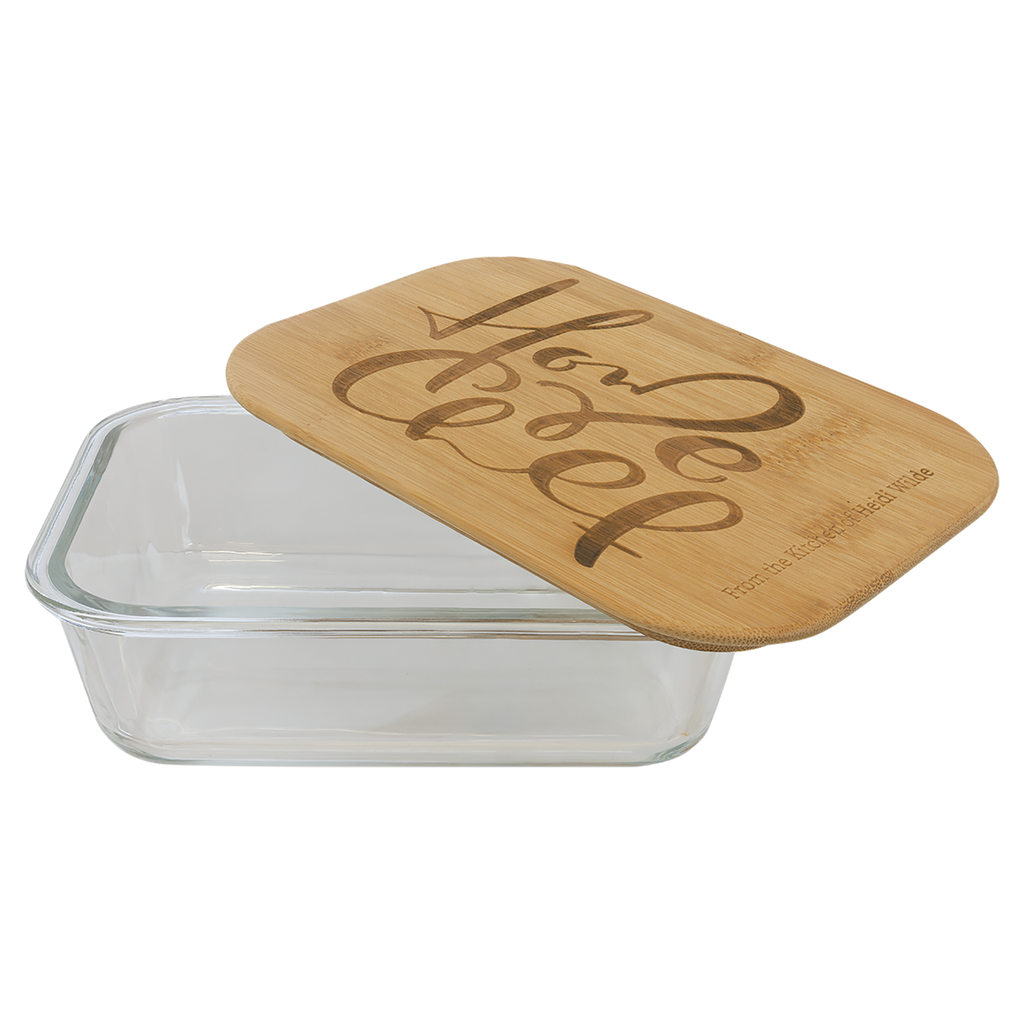 Personalized Rectangle Glass Container with Bamboo Lid - 35 oz