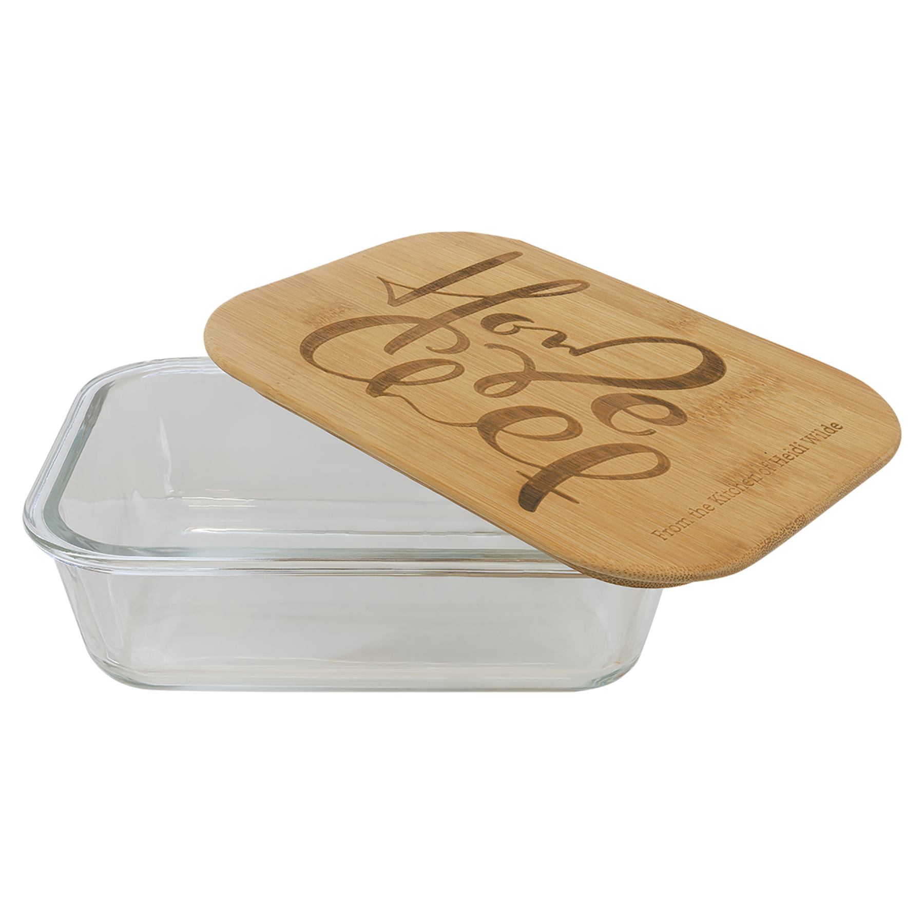 Personalized Rectangle Glass Container with Bamboo Lid - 35 oz