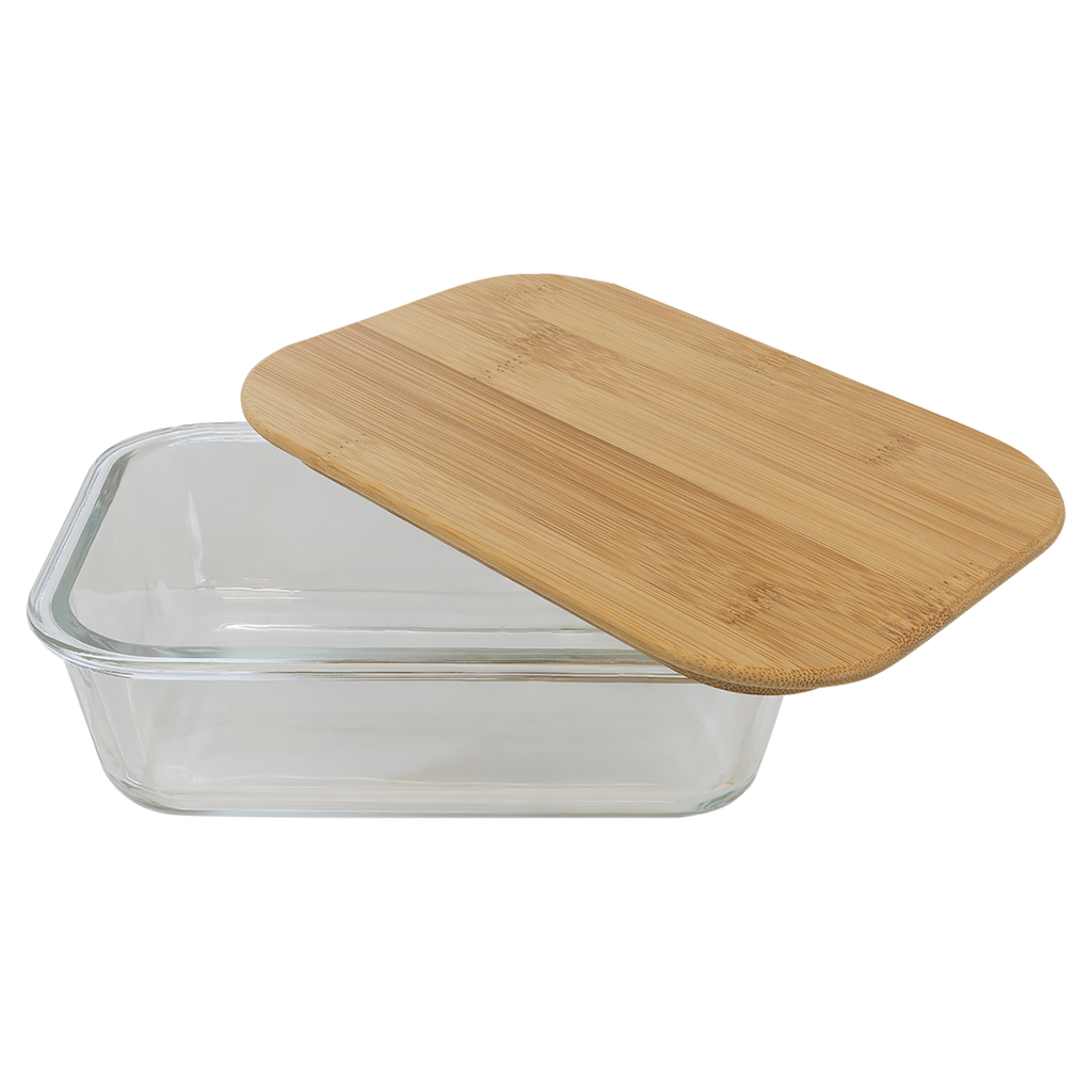 Personalized Rectangle Glass Container with Bamboo Lid - 35 oz