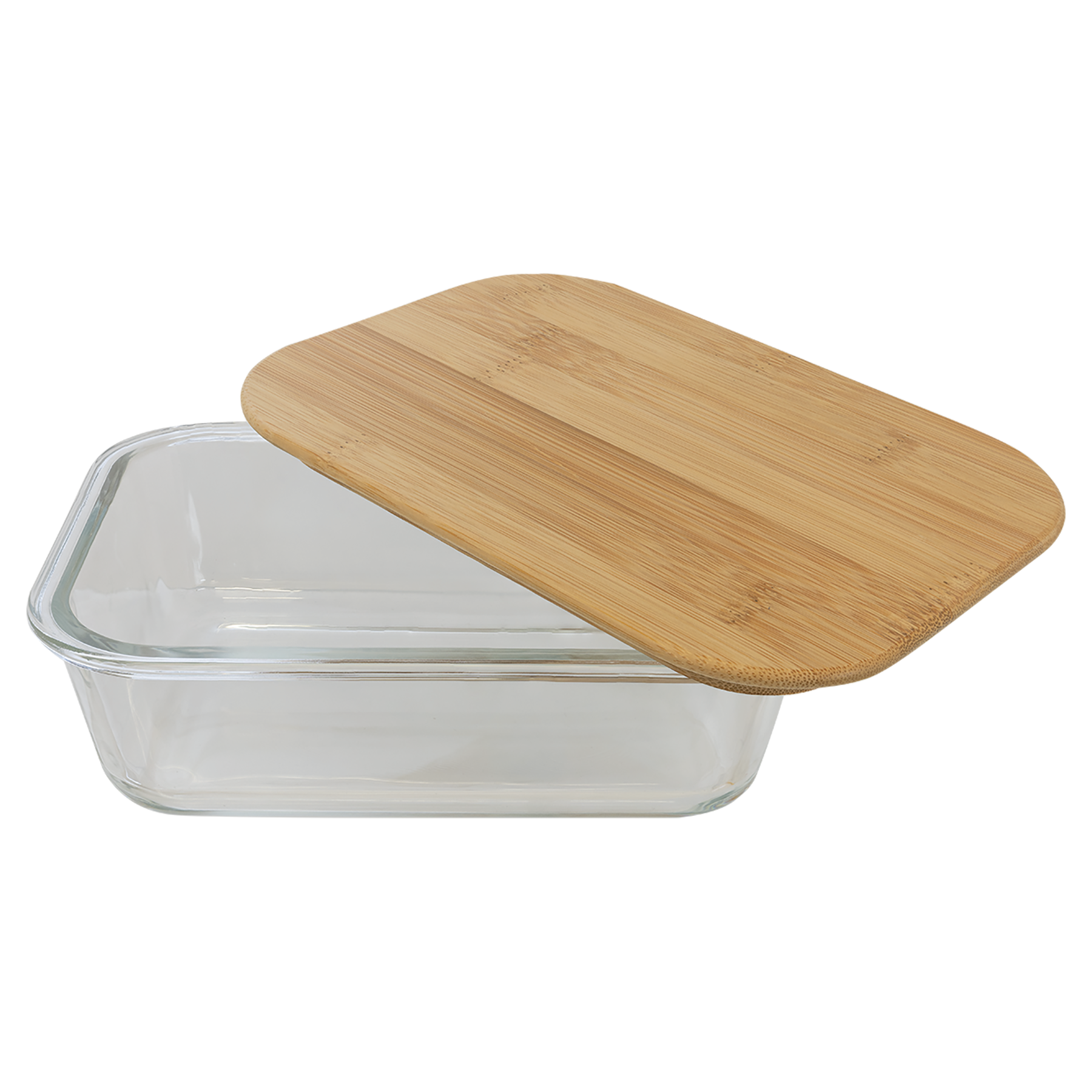 Personalized Rectangle Glass Container with Bamboo Lid - 35 oz
