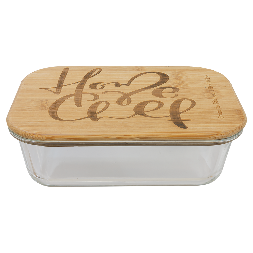 Personalized Rectangle Glass Container with Bamboo Lid - 35 oz