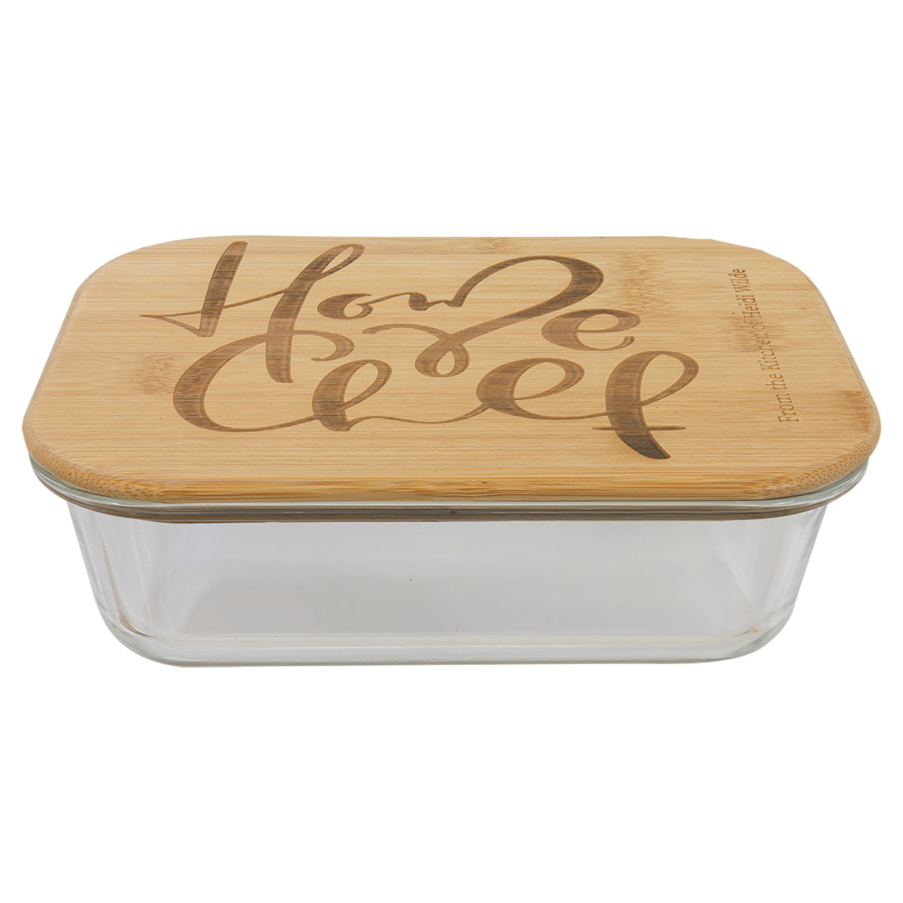Personalized Rectangle Glass Container with Bamboo Lid - 35 oz