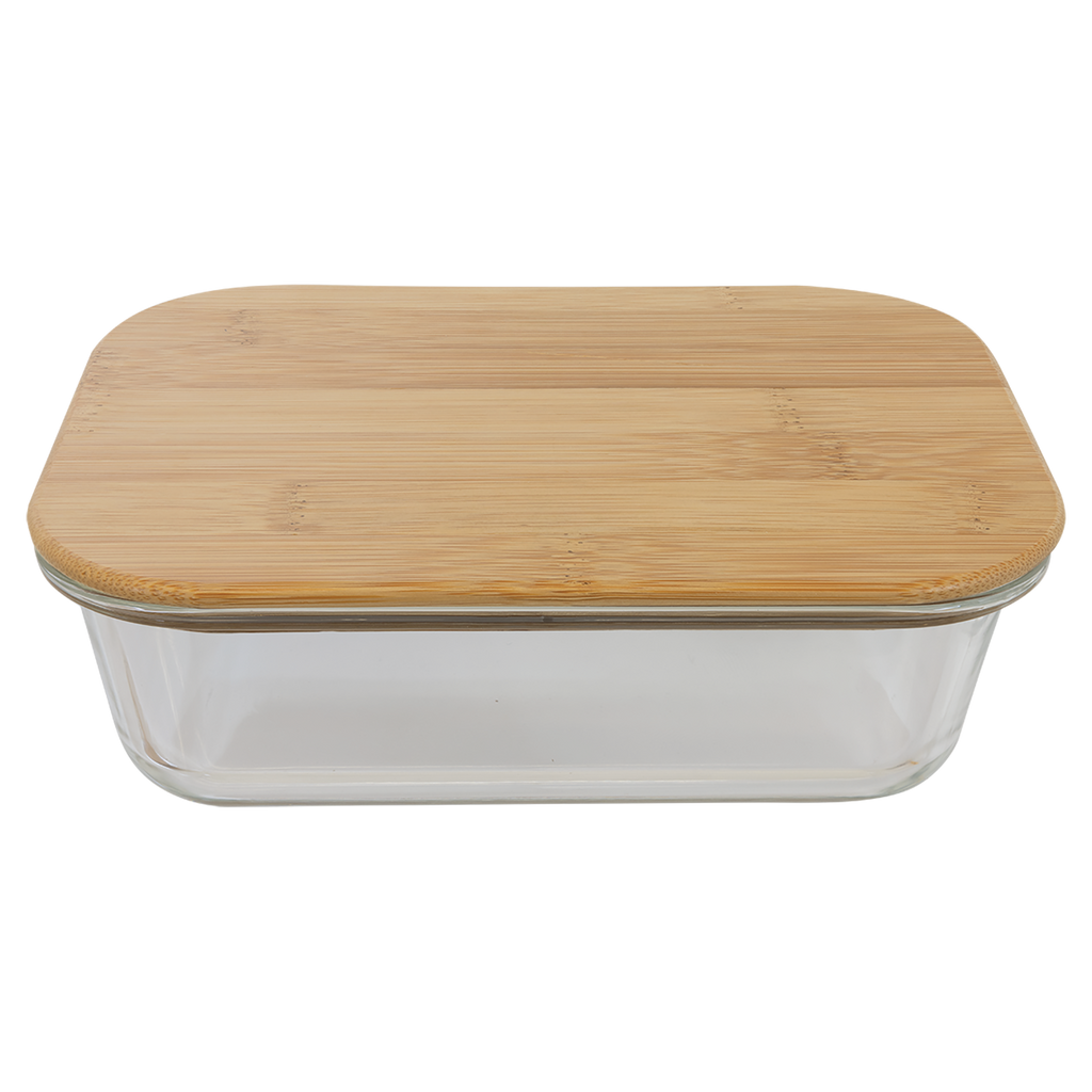 Personalized Rectangle Glass Container with Bamboo Lid - 35 oz