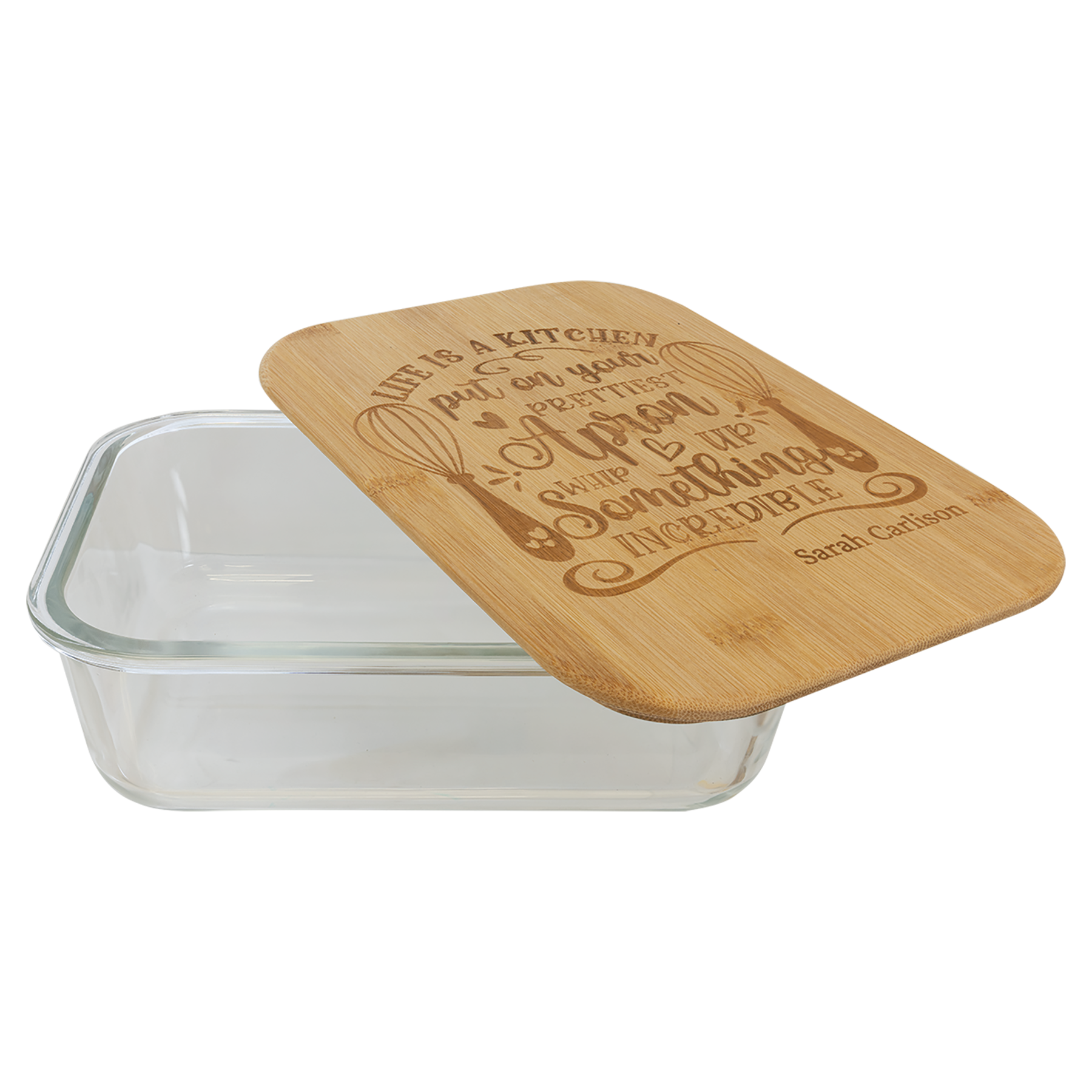 Personalized Rectangle Glass Container with Bamboo Lid - 50 oz