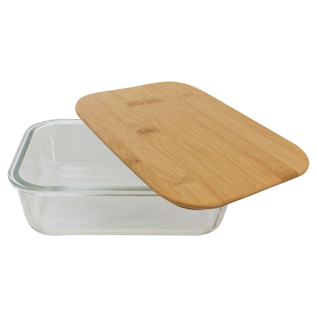 Personalized Rectangle Glass Container with Bamboo Lid - 50 oz
