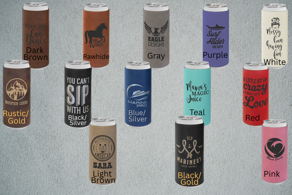 Personalized Slim Can Leatherette Beverage Holder