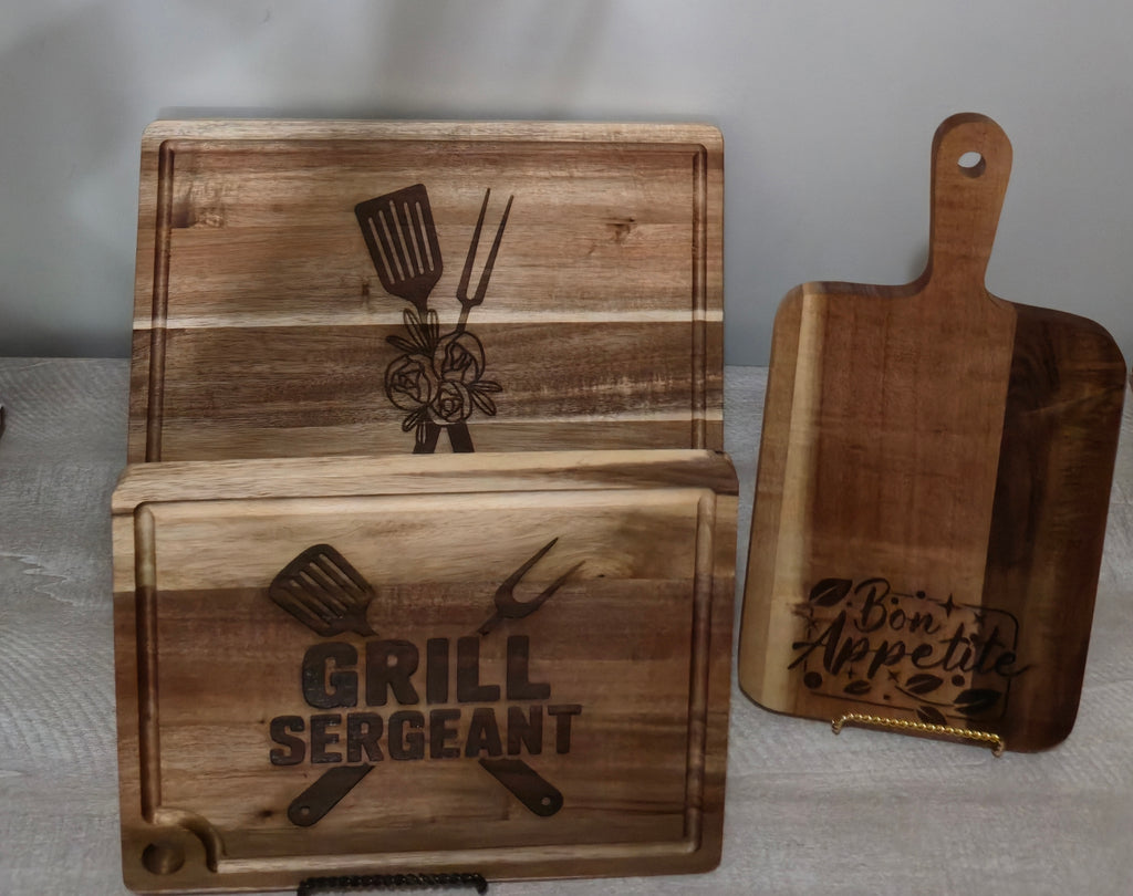 Personalized Acacia Wood Paddle Shaped Cutting Board 13.5" x 7"